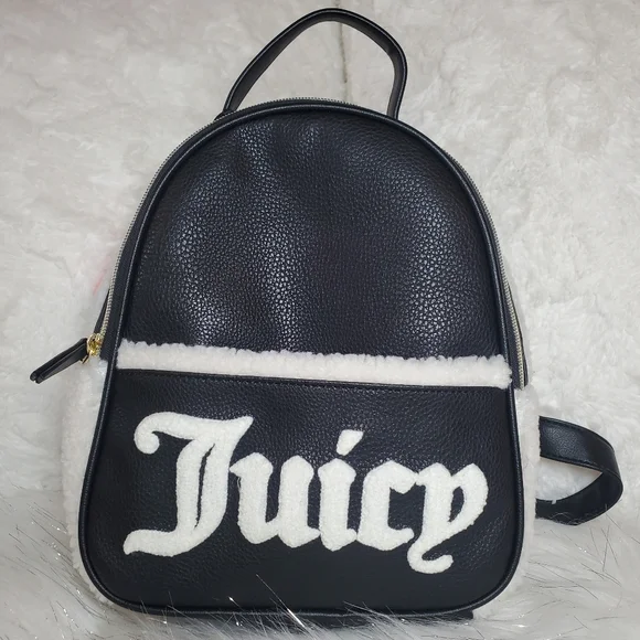 Juicy Couture Black Sherpa Flasback Backpack Juicy Couture Black & White Faux Sherpa Flashback Small  main image 4